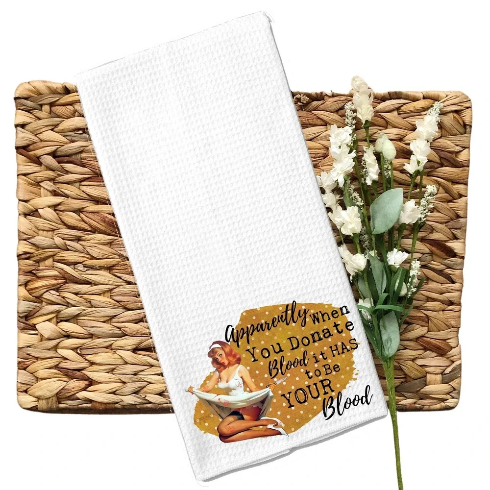 Retro Pinup Girl Funny Waffle Weave Kitchen Towel White Microfiber Dish Cloth